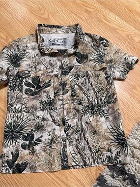 Kids Button-Front Cactus Print Shirt - Green/Tan